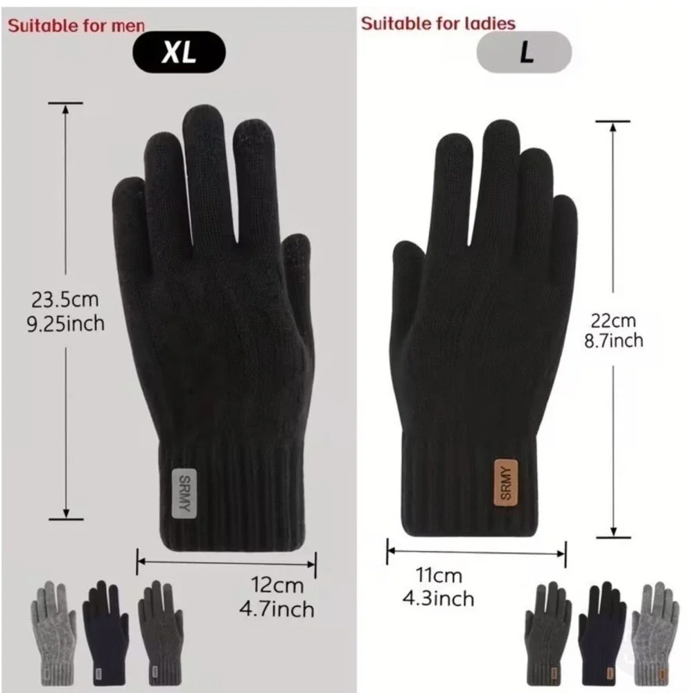 Unisex Alpaca Velvet Blend Winter Thermal Driving Gloves Gray Touchscreen LARGE